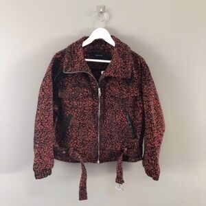 Zara Basic Leopard Zip Up Jacket Red/Black Sz XS